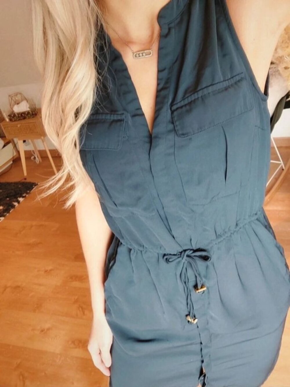H&M Forest Olive Green Cargo Sleeveless Button Front Sleeveless Dress Women 14